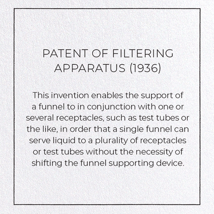 PATENT OF FILTERING APPARATUS (1936): Patent Greeting Card