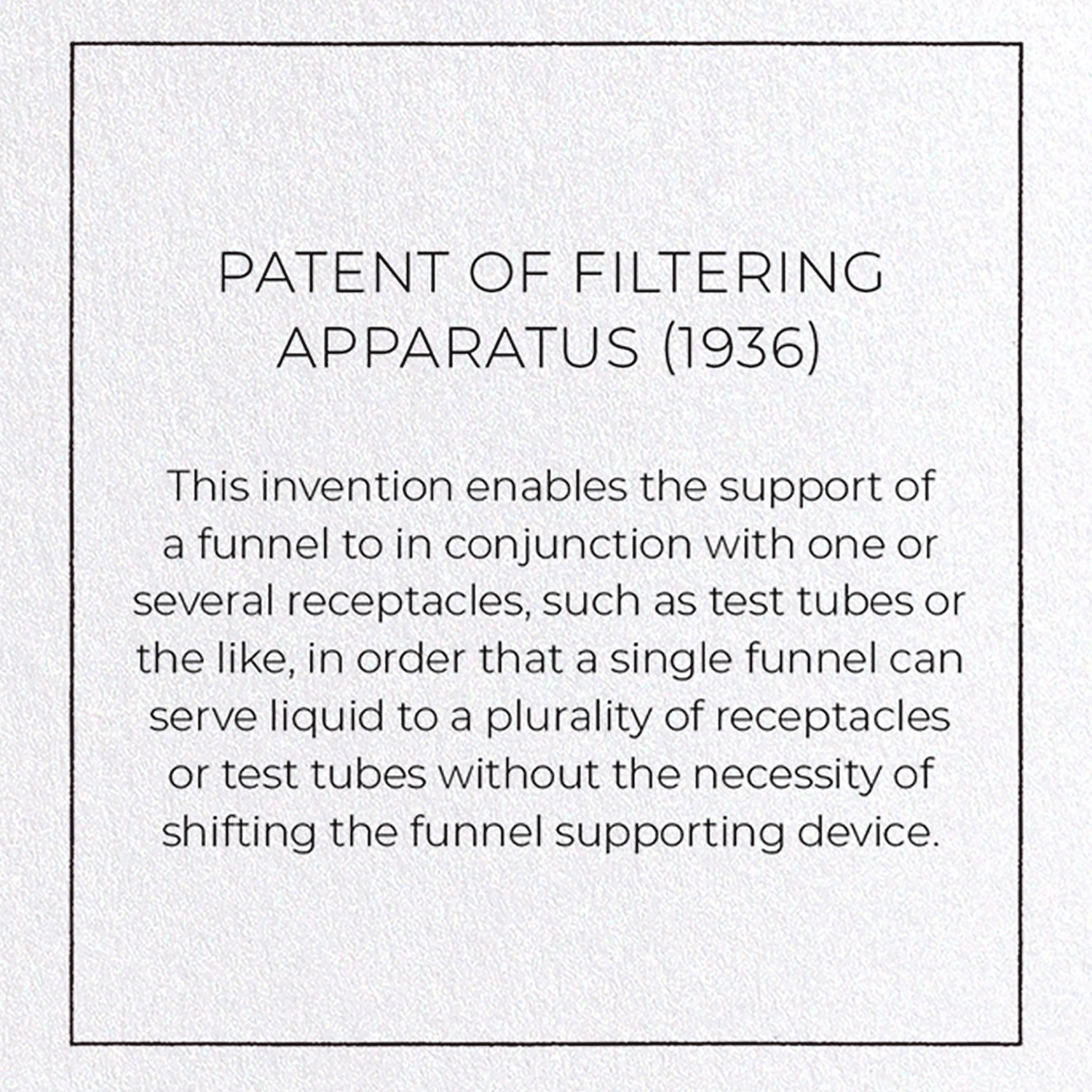 PATENT OF FILTERING APPARATUS (1936): Patent Greeting Card