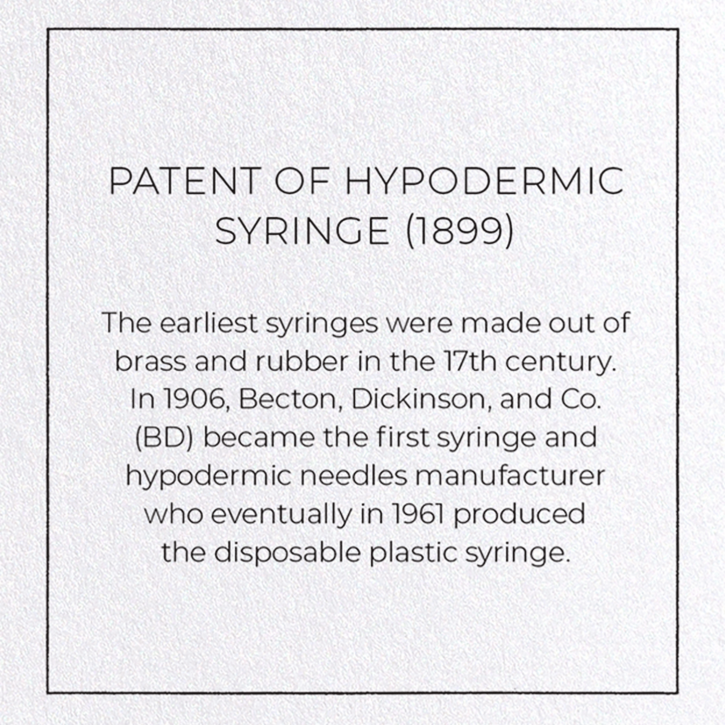 PATENT OF HYPODERMIC SYRINGE (1899): Patent Greeting Card