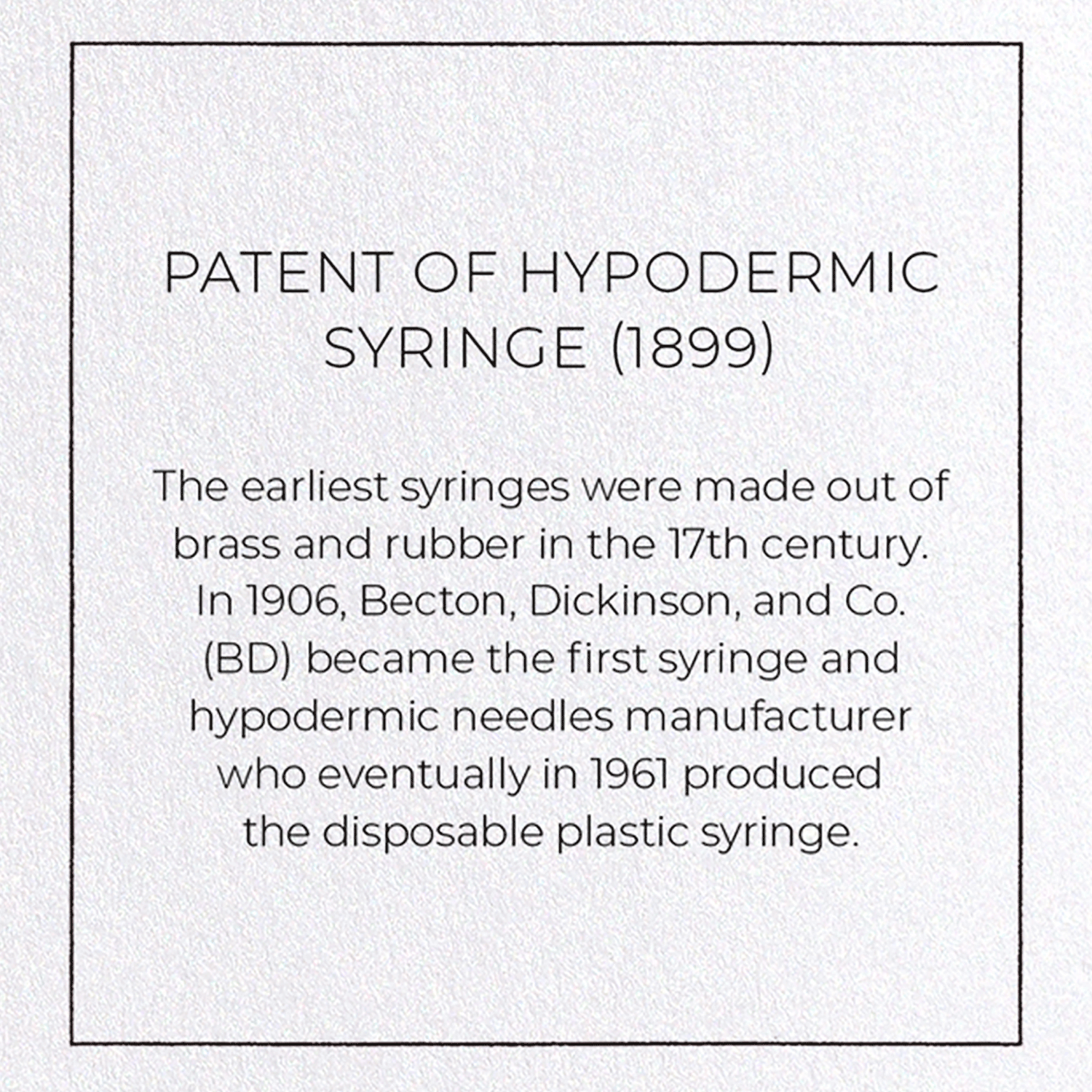 PATENT OF HYPODERMIC SYRINGE (1899): Patent Greeting Card
