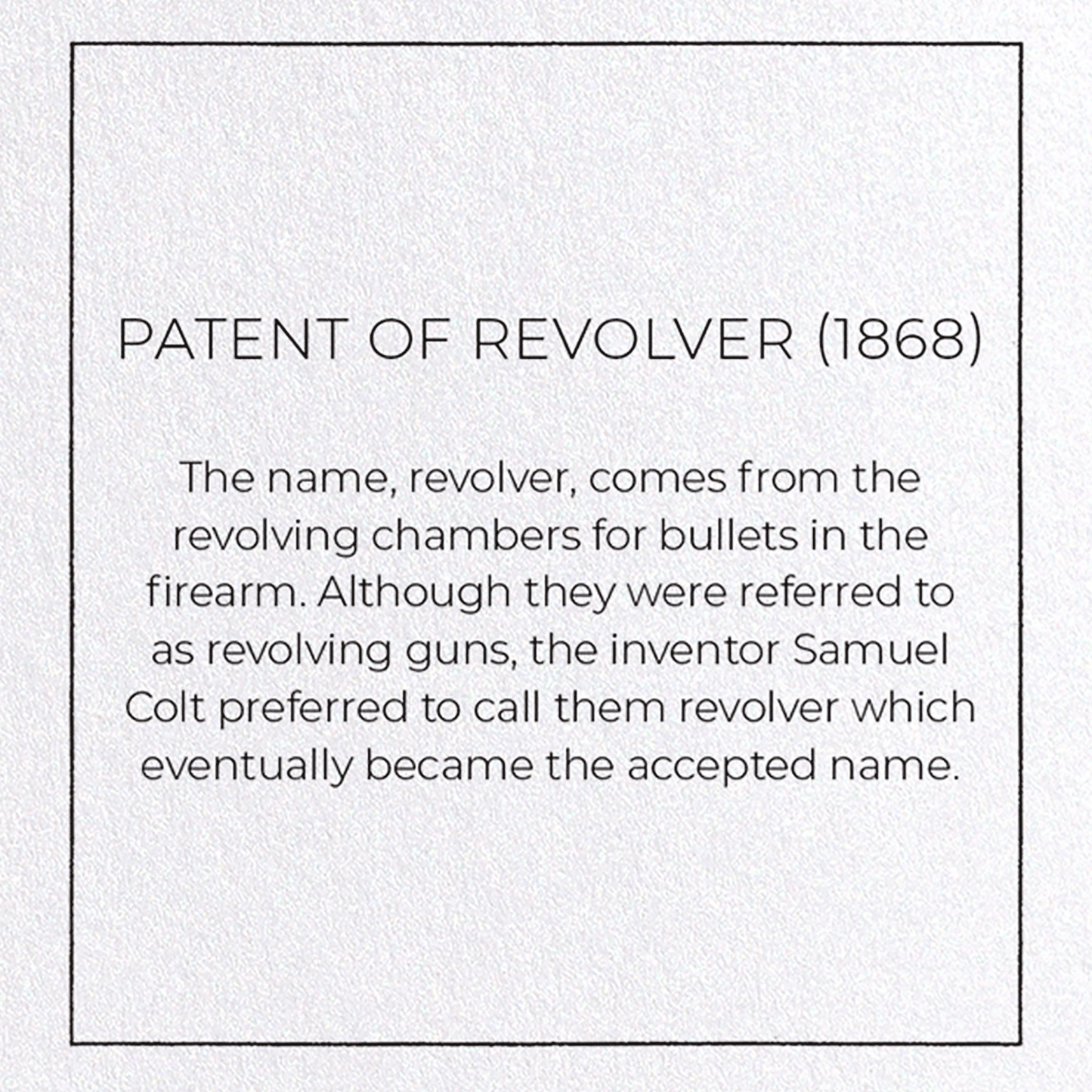 PATENT OF REVOLVER (1868): Patent Greeting Card