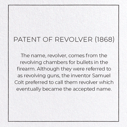 PATENT OF REVOLVER (1868): Patent Greeting Card