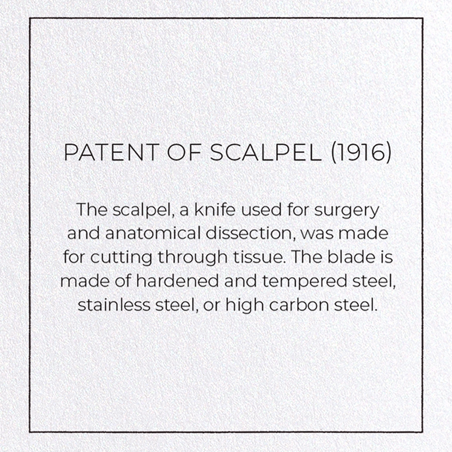 PATENT OF SCALPEL (1916): Patent Greeting Card