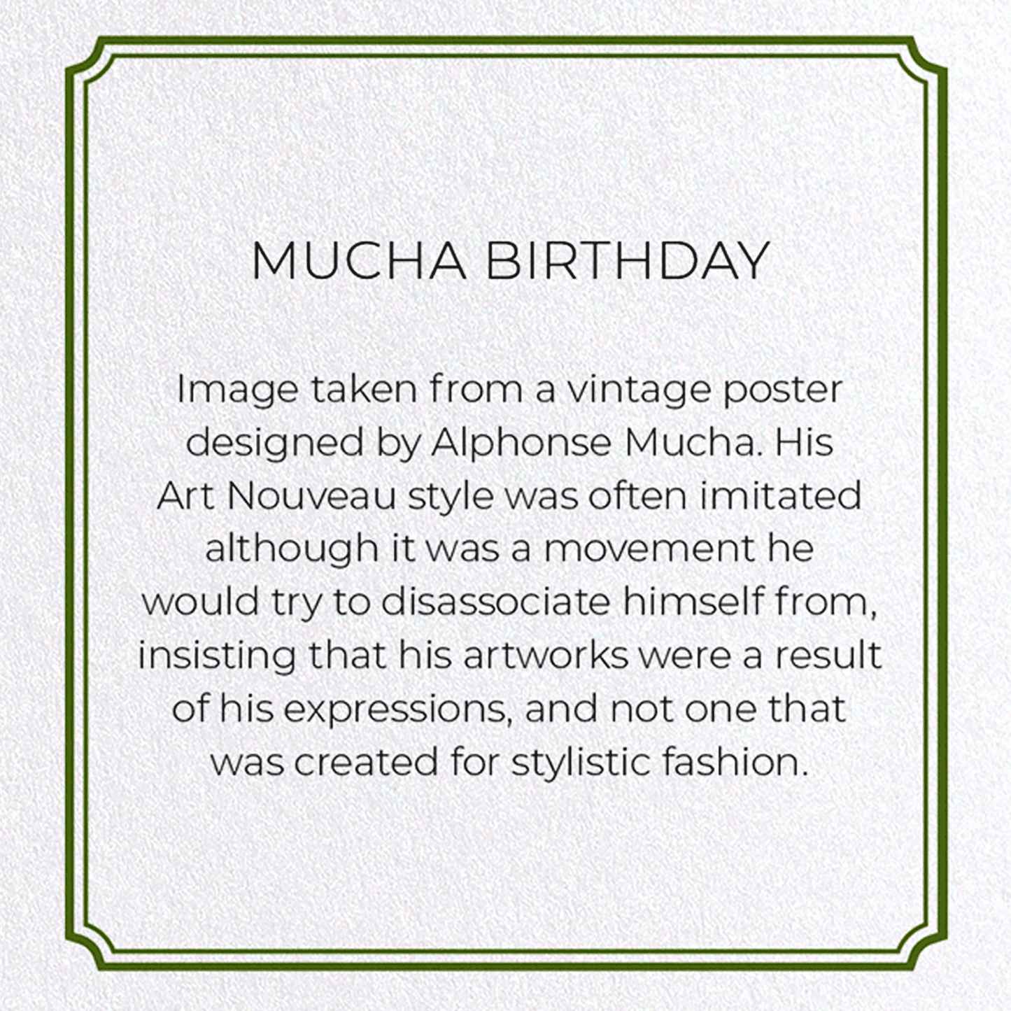 MUCHA BIRTHDAY: Vintage Greeting Card