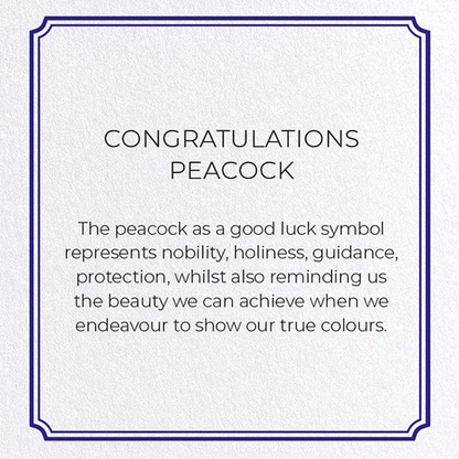 CONGRATULATIONS PEACOCK: Vintage Greeting Card