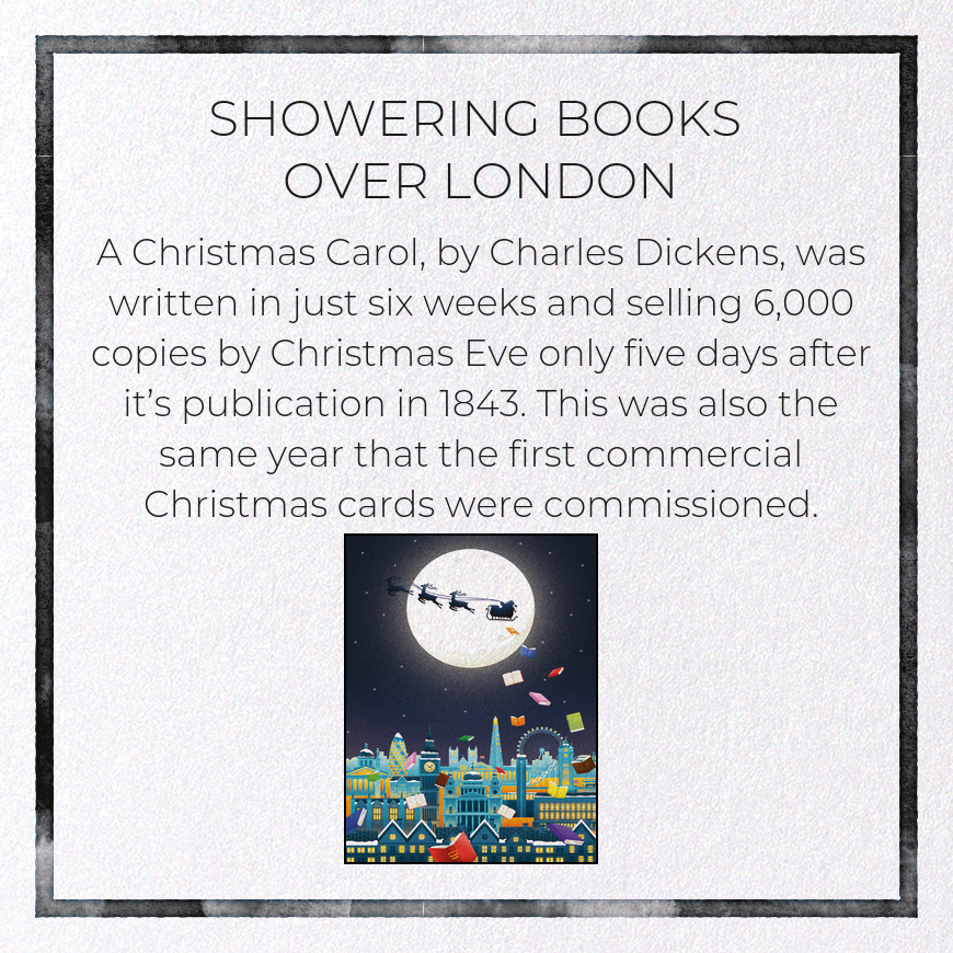 SHOWERING BOOKS OVER LONDON: Modern deco Greeting Card