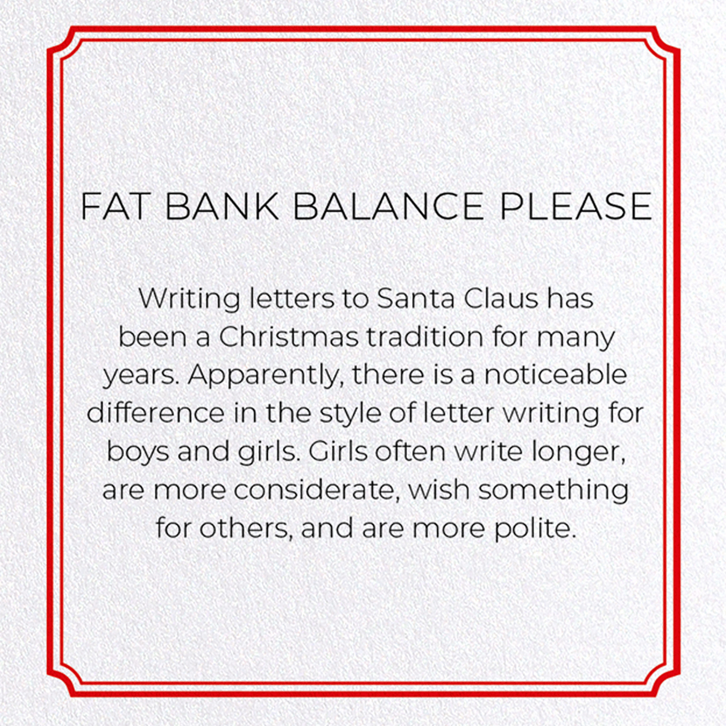 FAT BANK BALANCE PLEASE: Vintage Greeting Card