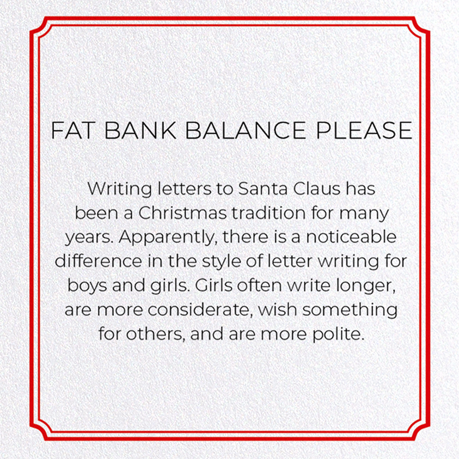 FAT BANK BALANCE PLEASE: Vintage Greeting Card