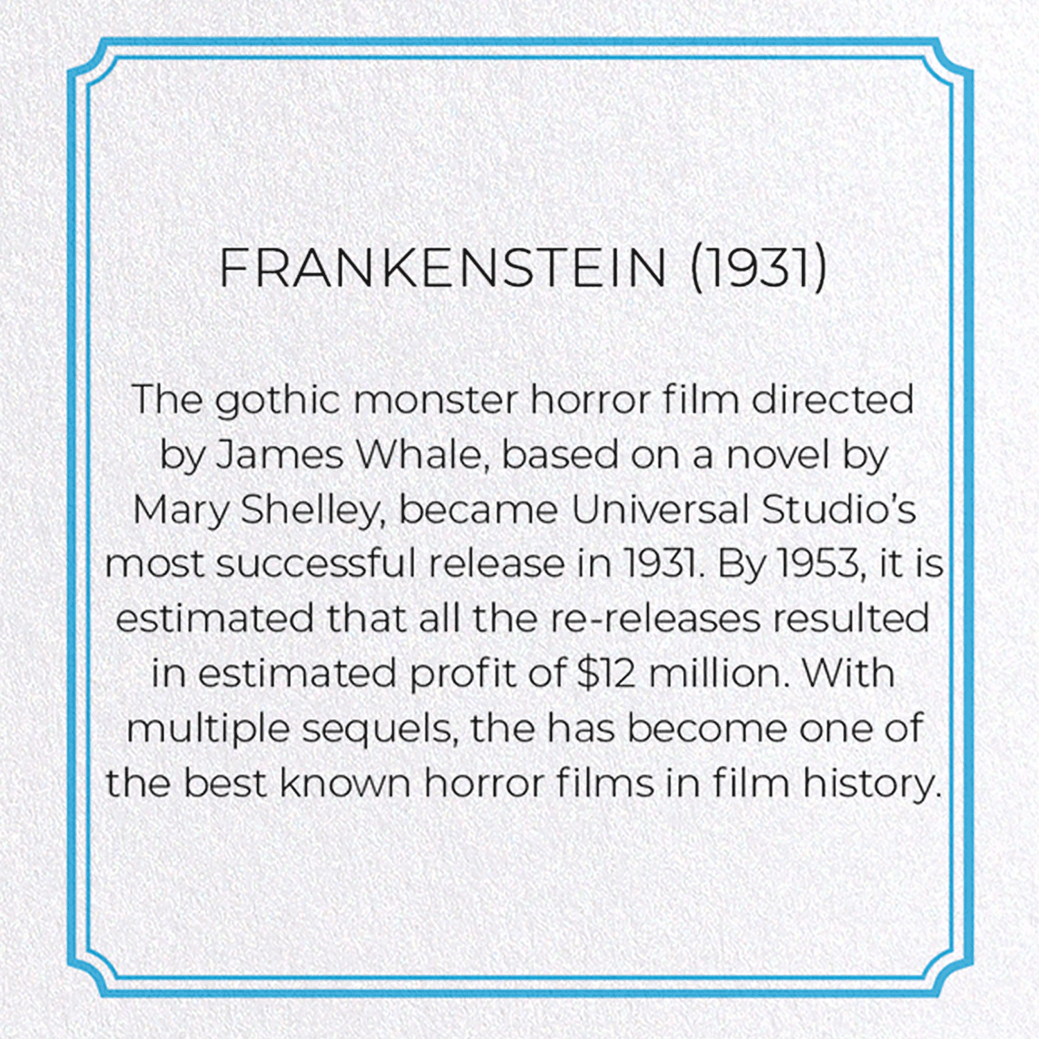 FRANKENSTEIN (1931): Poster Greeting Card