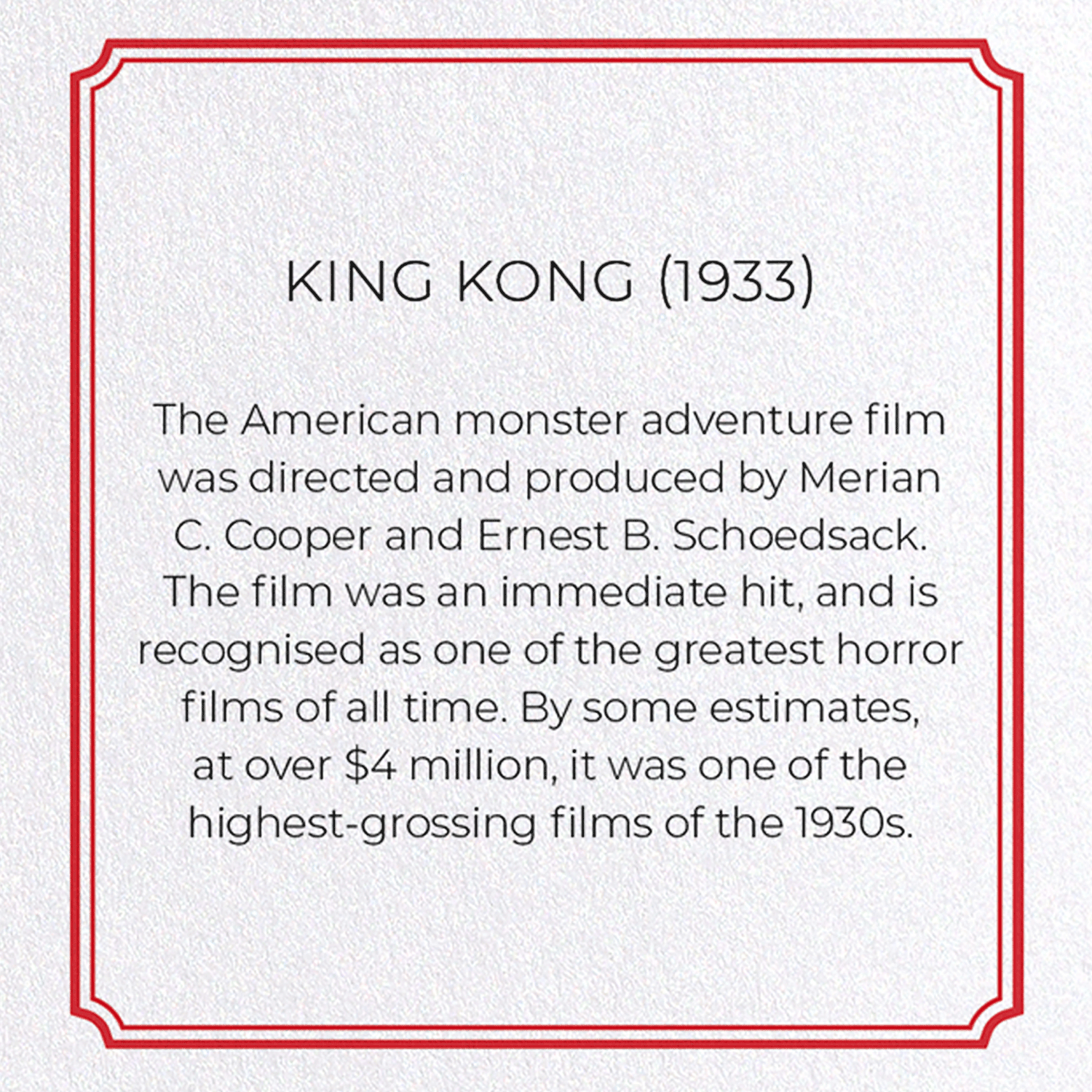 KING KONG (1933): Poster Greeting Card