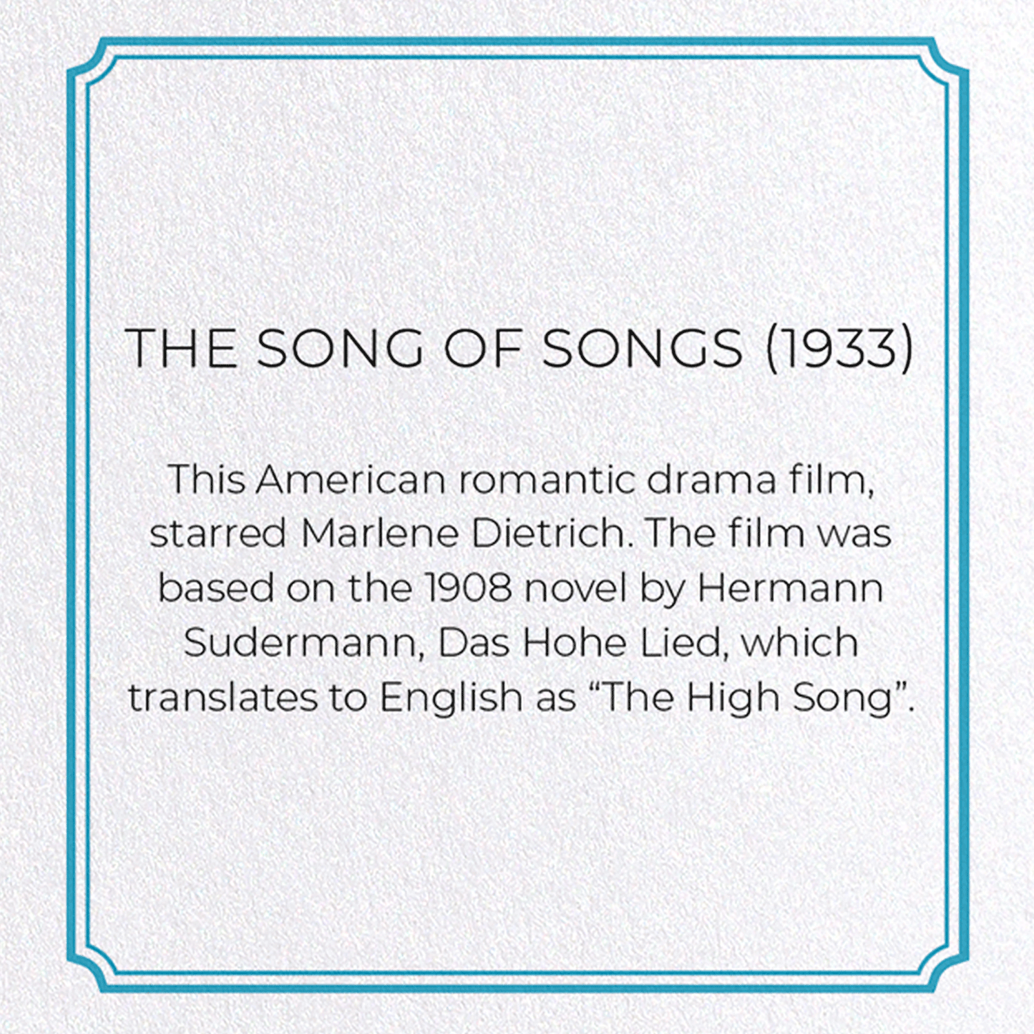 THE SONG OF SONGS (1933): Poster Greeting Card
