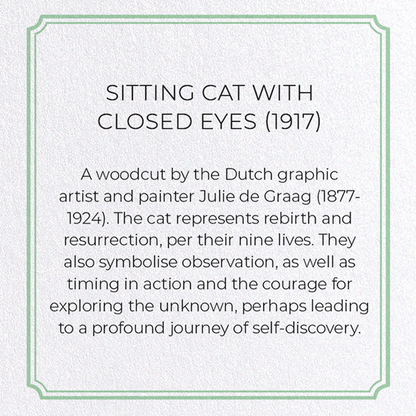 SITTING CAT WITH CLOSED EYES (1917): Vintage Greeting Card