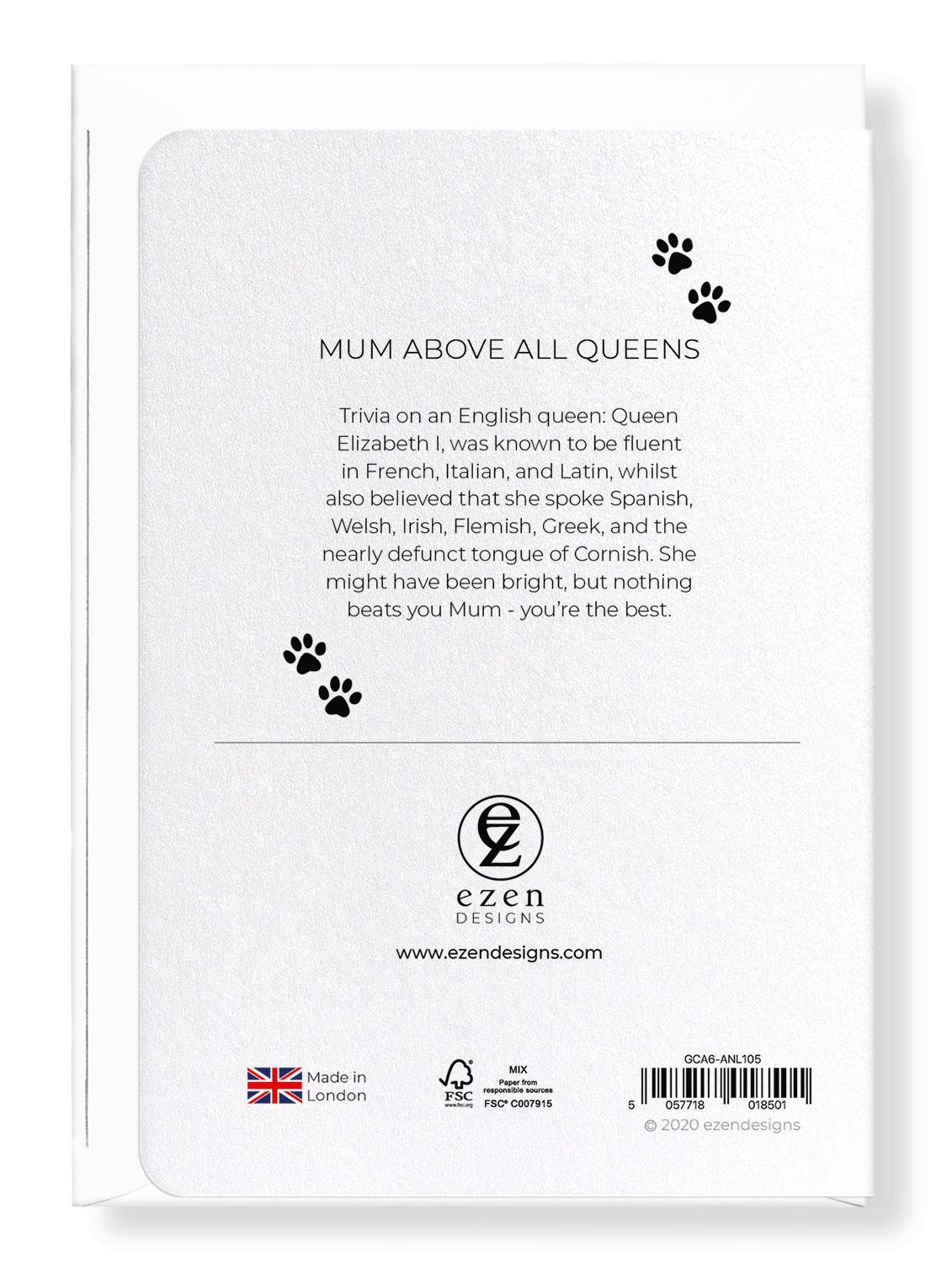 Ezen Designs - Mum above all queens - Greeting Card - Back