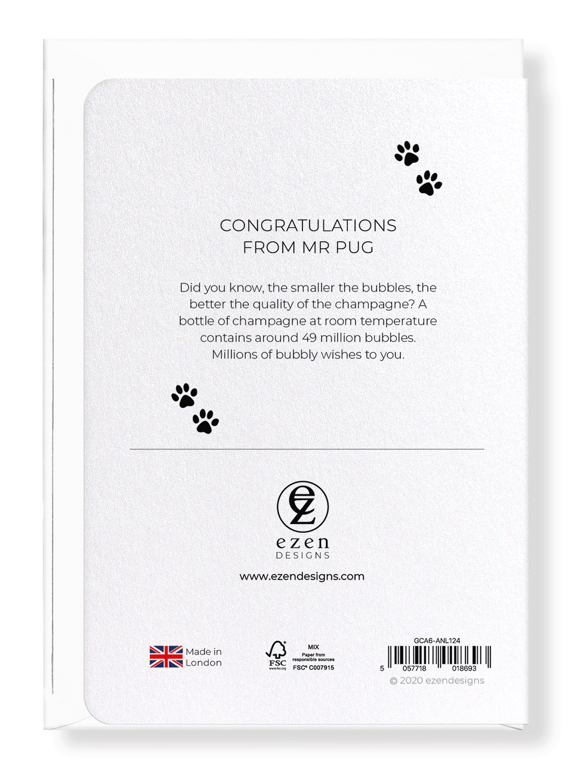 Ezen Designs - Congratulations from mr pug - Greeting Card - Back