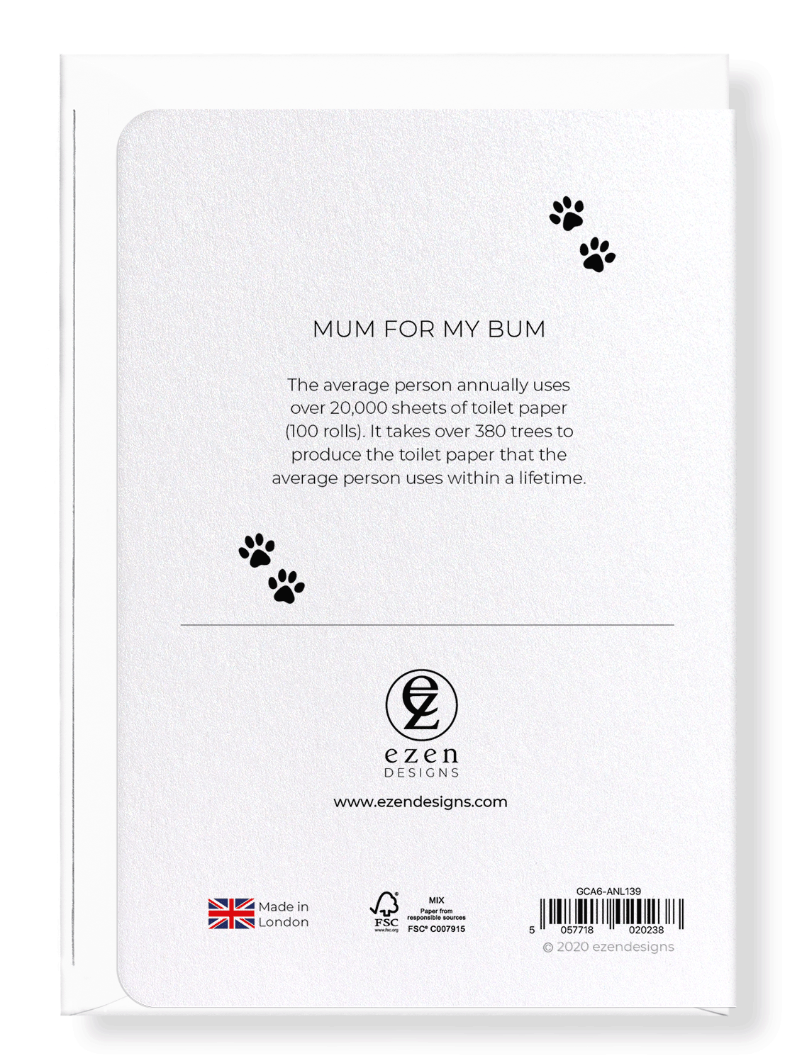 Ezen Designs - Mum for my bum - Greeting Card - Back