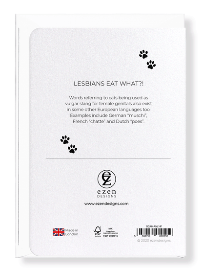 Ezen Designs - Lesbians eat what?! - Greeting Card - Back
