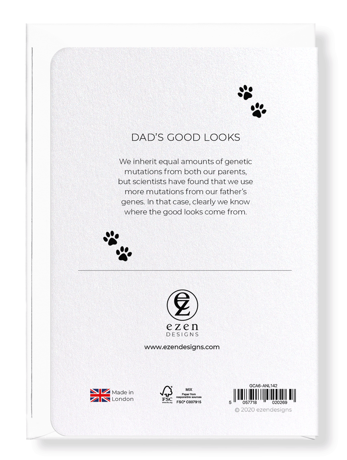 Ezen Designs - Dad's good looks - Greeting Card - Back