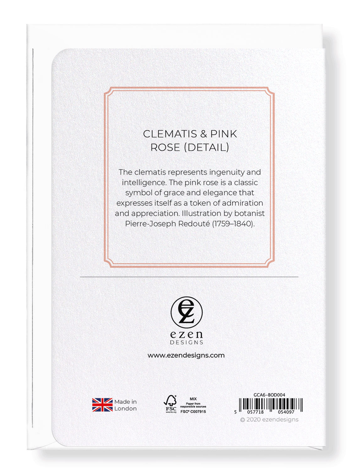 CLEMATIS & PINK ROSE: Botanical Greeting Card
