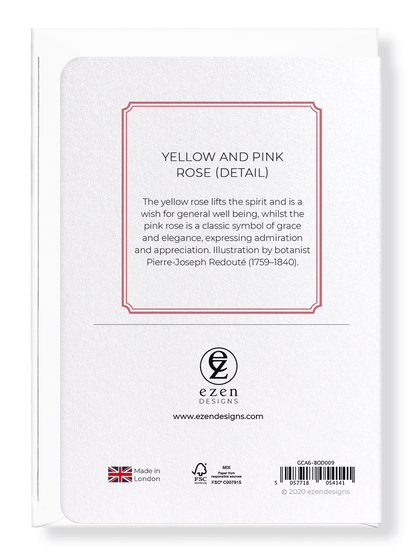 YELLOW AND PINK ROSE: Botanical Greeting Card