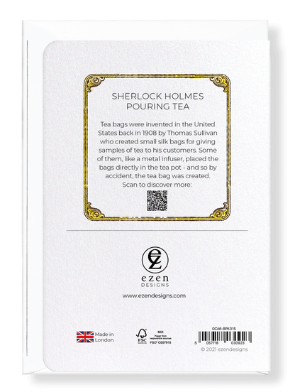 Ezen Designs - Sherlock Holmes pouring tea - Greeting Card - Back