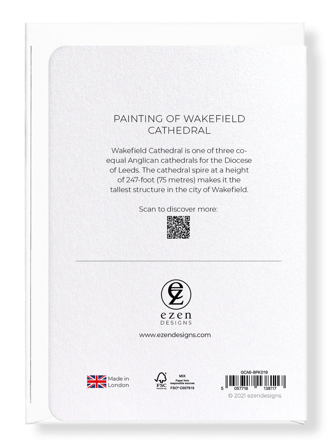 Ezen Designs - Painting of Wakefield cathedral - Greeting Card - Back