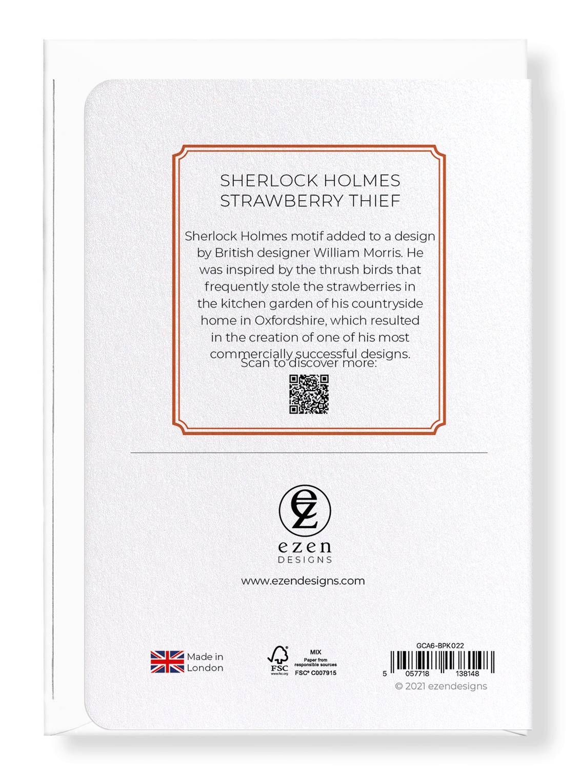 Ezen Designs - Sherlock Holmes Strawberry thief - Greeting Card - Back