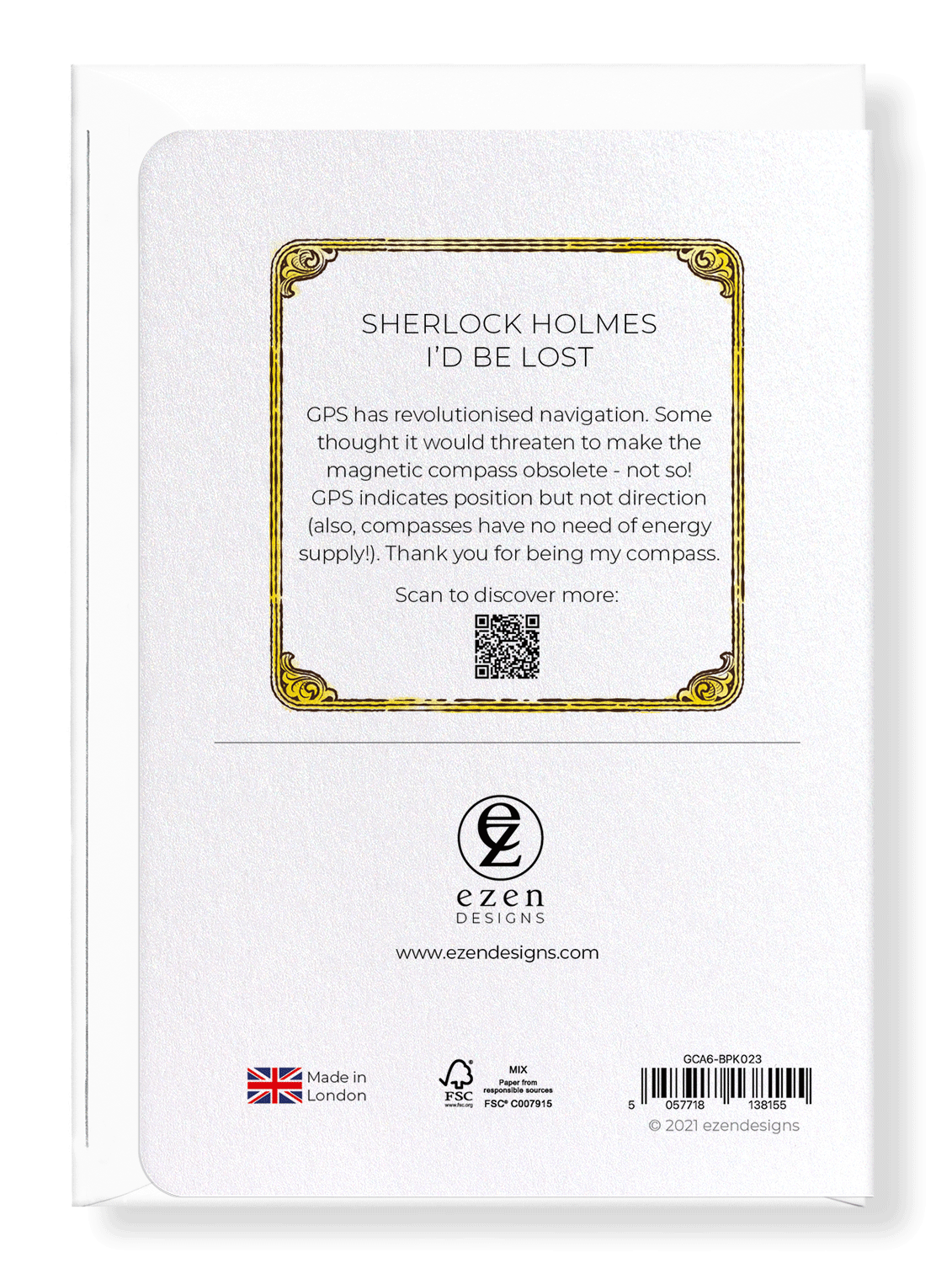 Ezen Designs - Sherlock Holmes I'd be lost - Greeting Card - Back