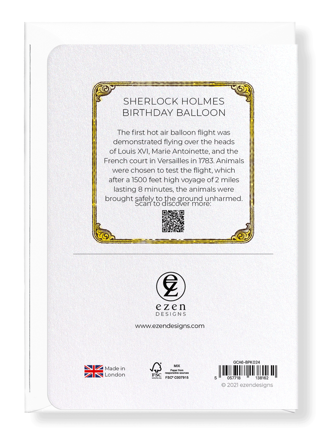 Ezen Designs - Sherlock Holmes Birthday balloon - Greeting Card - Back