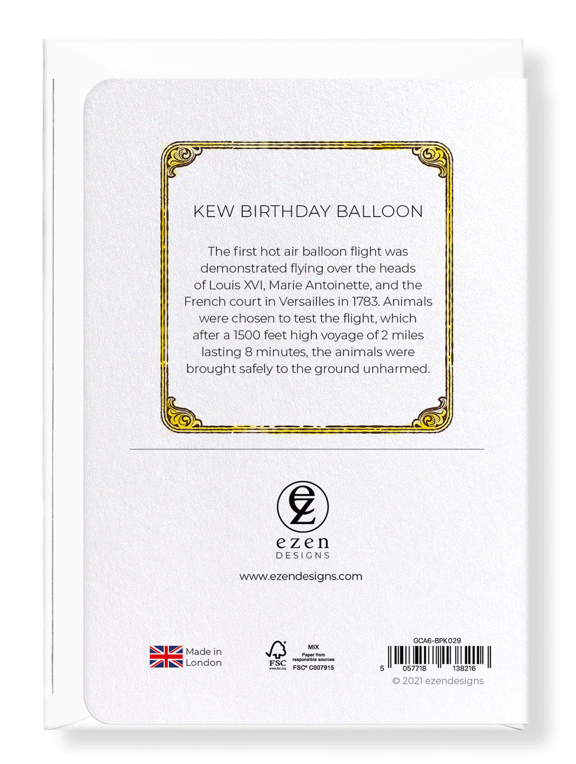 Ezen Designs - Kew Birthday balloon - Greeting Card - Back