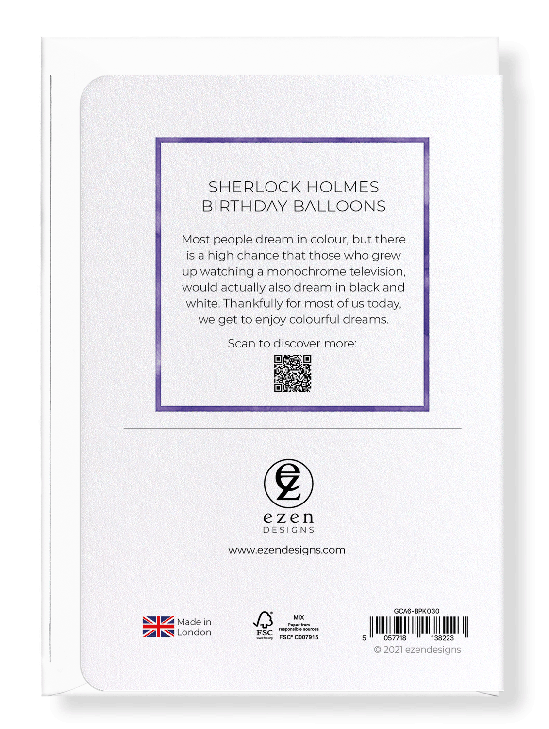 Ezen Designs - Sherlock Holmes Birthday balloons - Greeting Card - Back