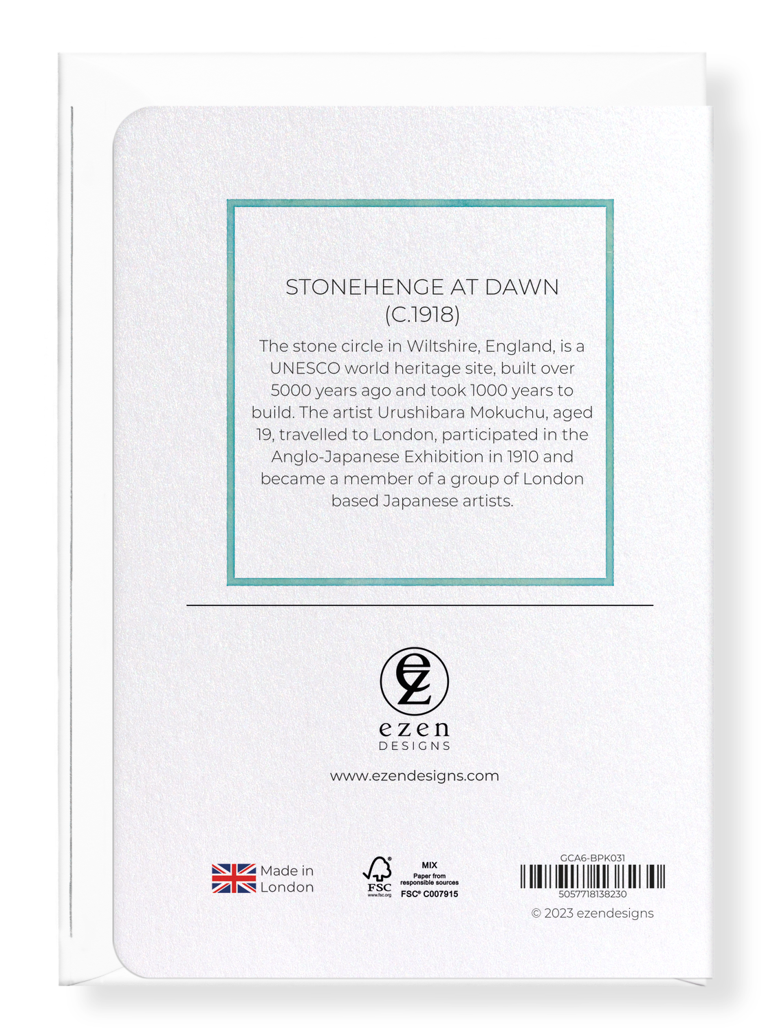 Ezen Designs - Stonehenge at dawn (c.1918) - Greeting Card - Back
