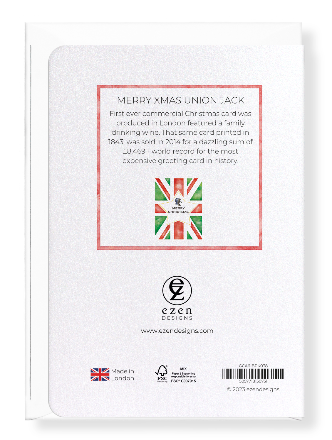 Ezen Designs - Merry Xmas Union Jack - Greeting Card - Back