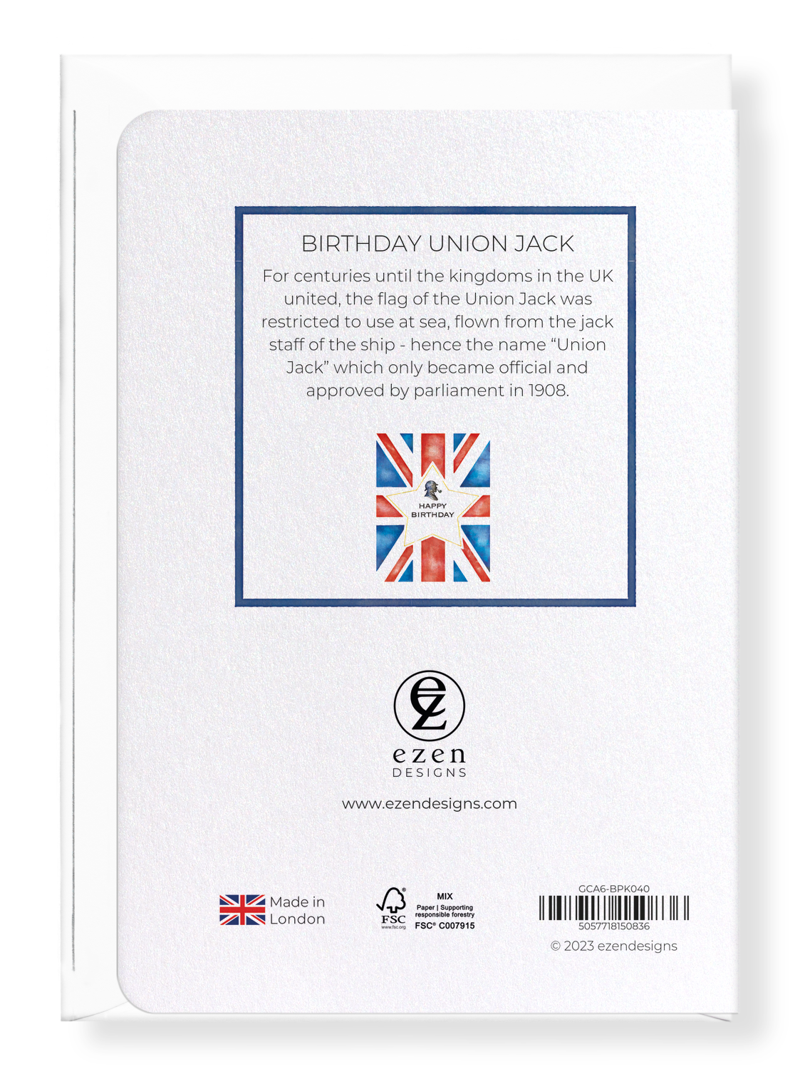 Ezen Designs - Birthday Union Jack - Greeting Card - Back