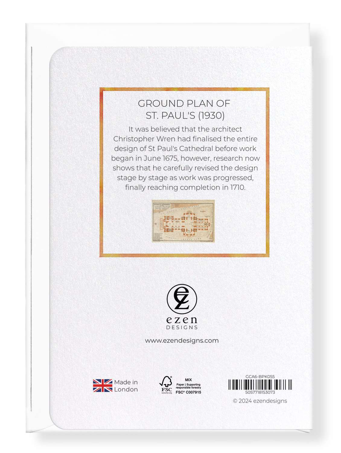 Ezen Designs - Ground plan of St. Paul's (1930) - Greeting Card - Back