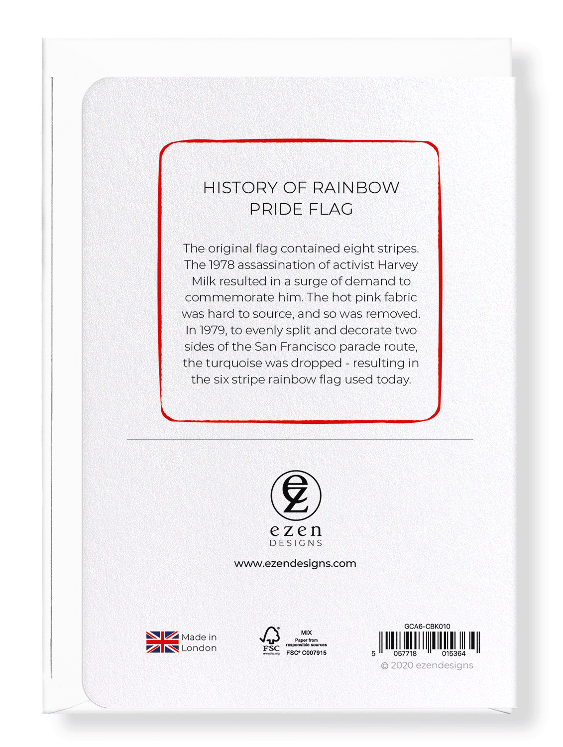 Ezen Designs - History of rainbow pride flag - Greeting Card - Back