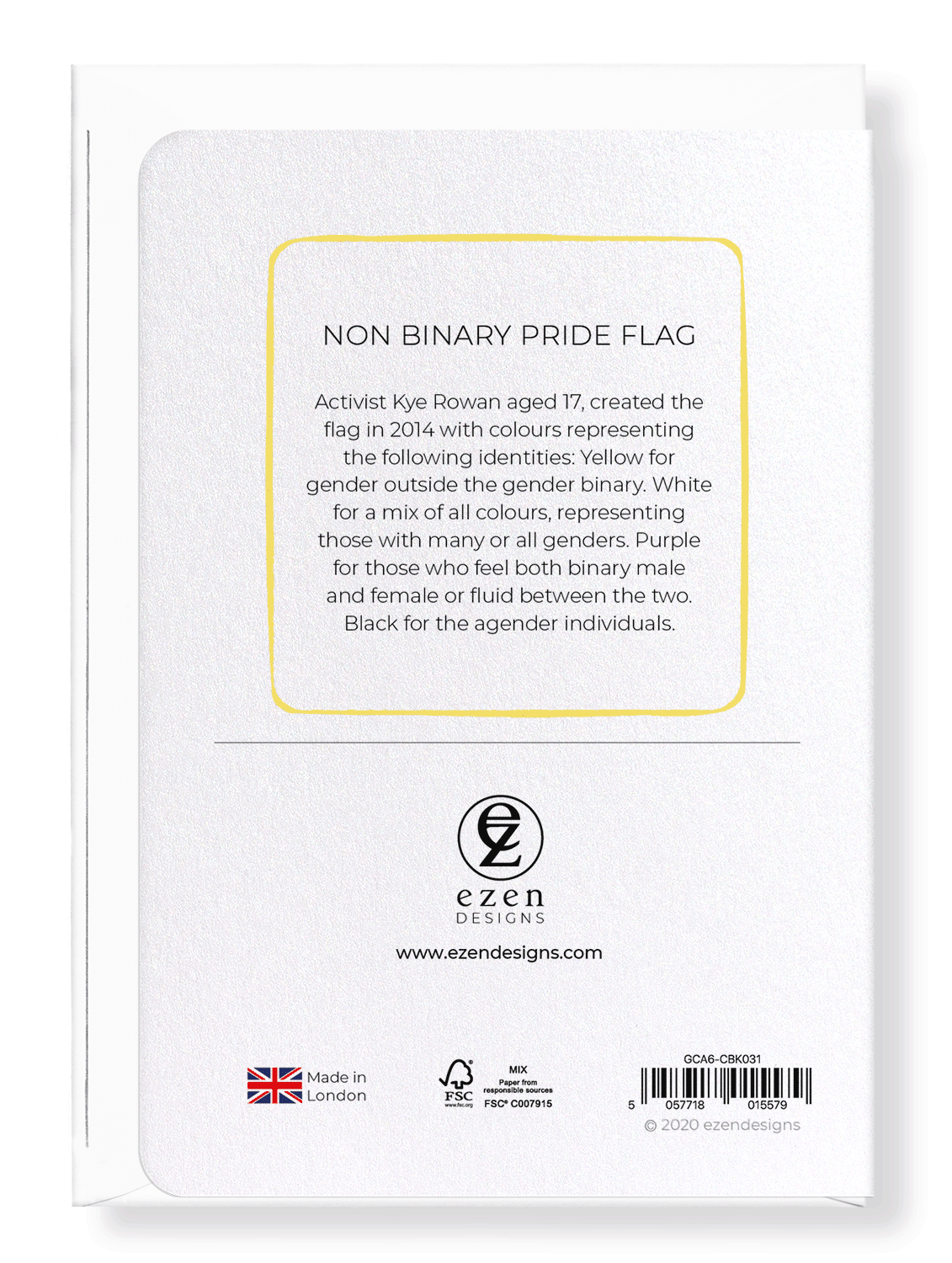 Ezen Designs - Non binary pride flag - Greeting Card - Back