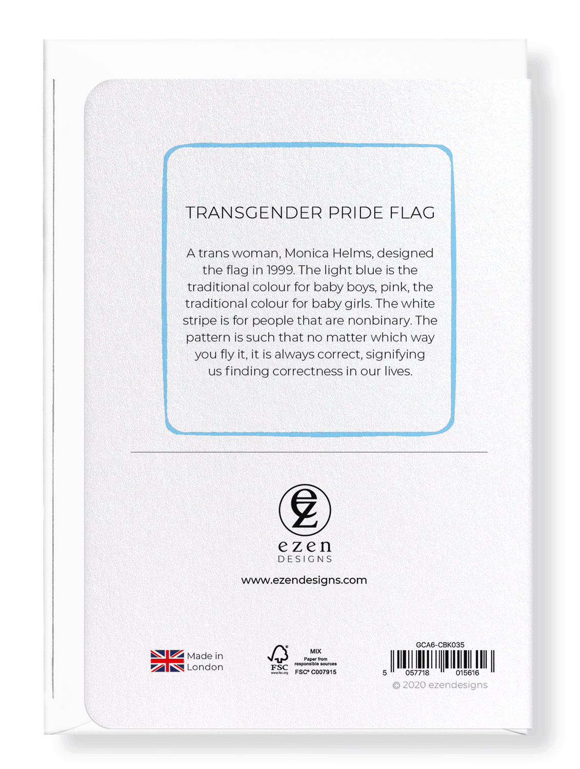 Ezen Designs - Transgender pride flag - Greeting Card - Back