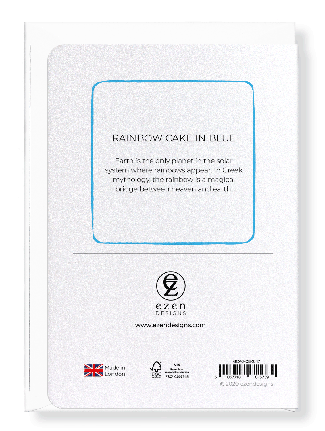 Ezen Designs - Rainbow cake in blue - Greeting Card - Back