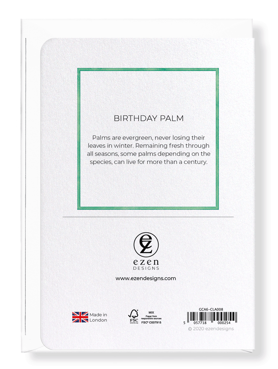 Ezen Designs - Birthday palm - Greeting Card - Back