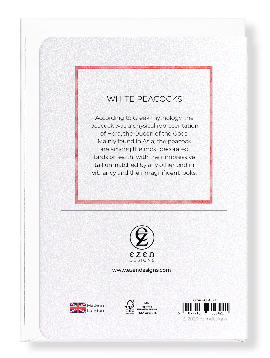 Ezen Designs - White peacocks - Greeting Card - Back