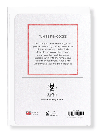 Ezen Designs - White peacocks - Greeting Card - Back