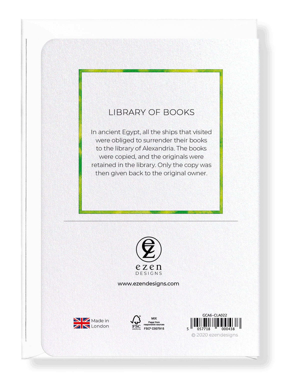 Ezen Designs - Library of books - Greeting Card - Back