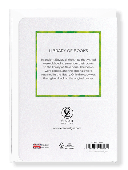 Ezen Designs - Library of books - Greeting Card - Back