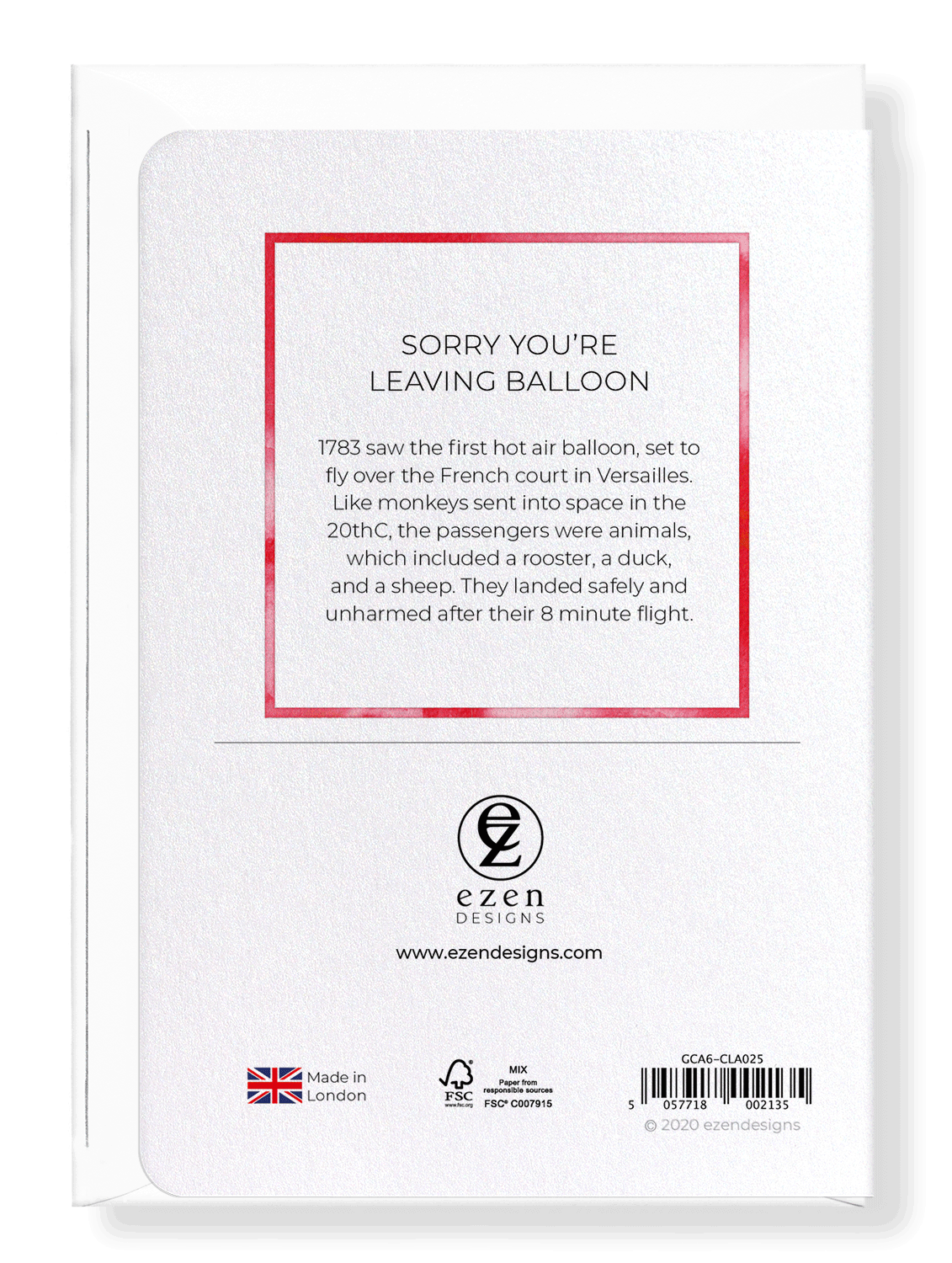 Ezen Designs - Sorry you're leaving balloon - Greeting Card - Back