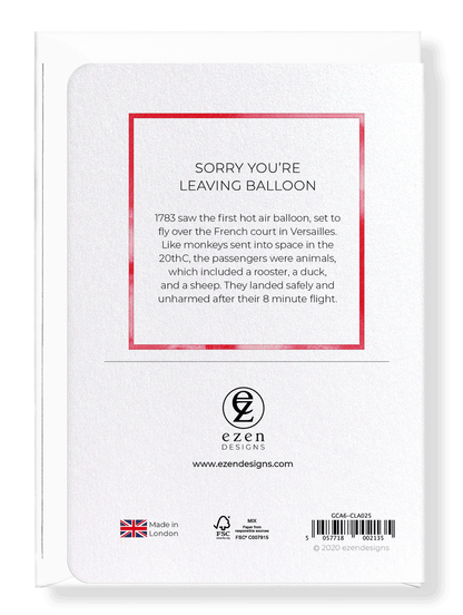 Ezen Designs - Sorry you're leaving balloon - Greeting Card - Back