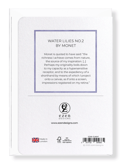 Ezen Designs - Water lilies no.2 by monet - Greeting Card - Back