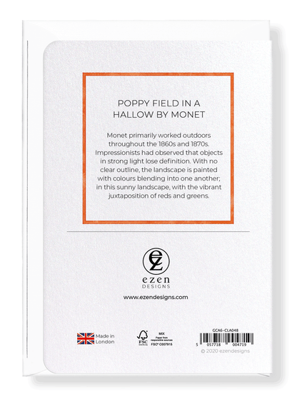 Ezen Designs - Poppy field in a hallow by monet - Greeting Card - Back