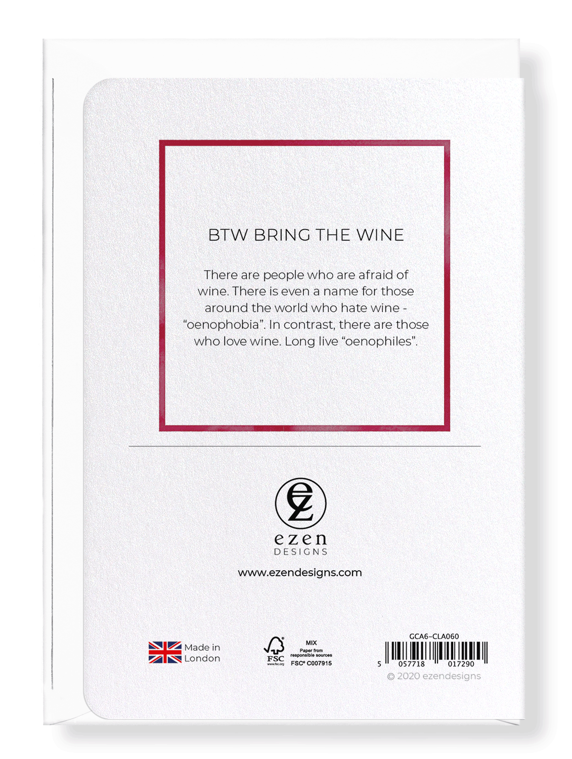 Ezen Designs - BTW bring the wine - Greeting Card - Back