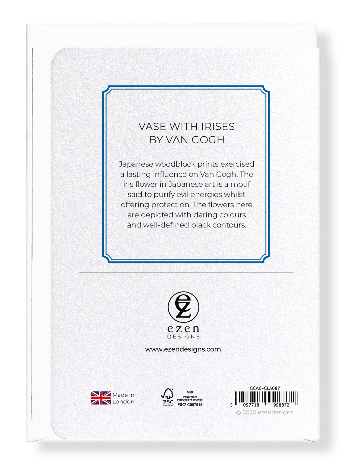 Ezen Designs - Vase with irises by van gogh - Greeting Card - Back