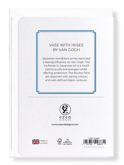 Ezen Designs - Vase with irises by van gogh - Greeting Card - Back
